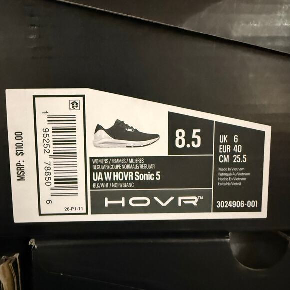 UNDER ARMOUR WOMEN'S 8.5 HOVR SONIC 5 BLACK RUNNING SHOES 3024906-001 - Picture 6 of 6